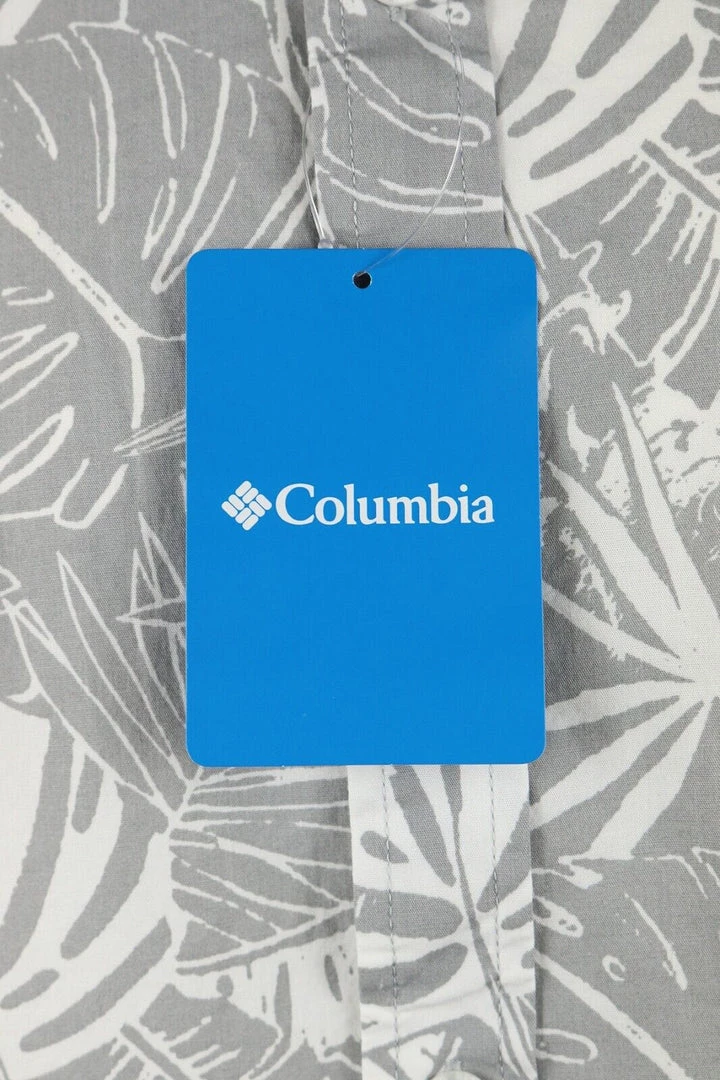 Columbia Men's Silver & White Palm Leaves Rapid Rivers S/S Woven Shirt (041) 8 Columbia Men's Silver & White Palm Leaves Rapid Rivers S/S Woven Shirt (041)