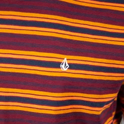 Volcom Men's Maroon Orange Navy Gold Striped Moorley S/S T-Shirt (S13)