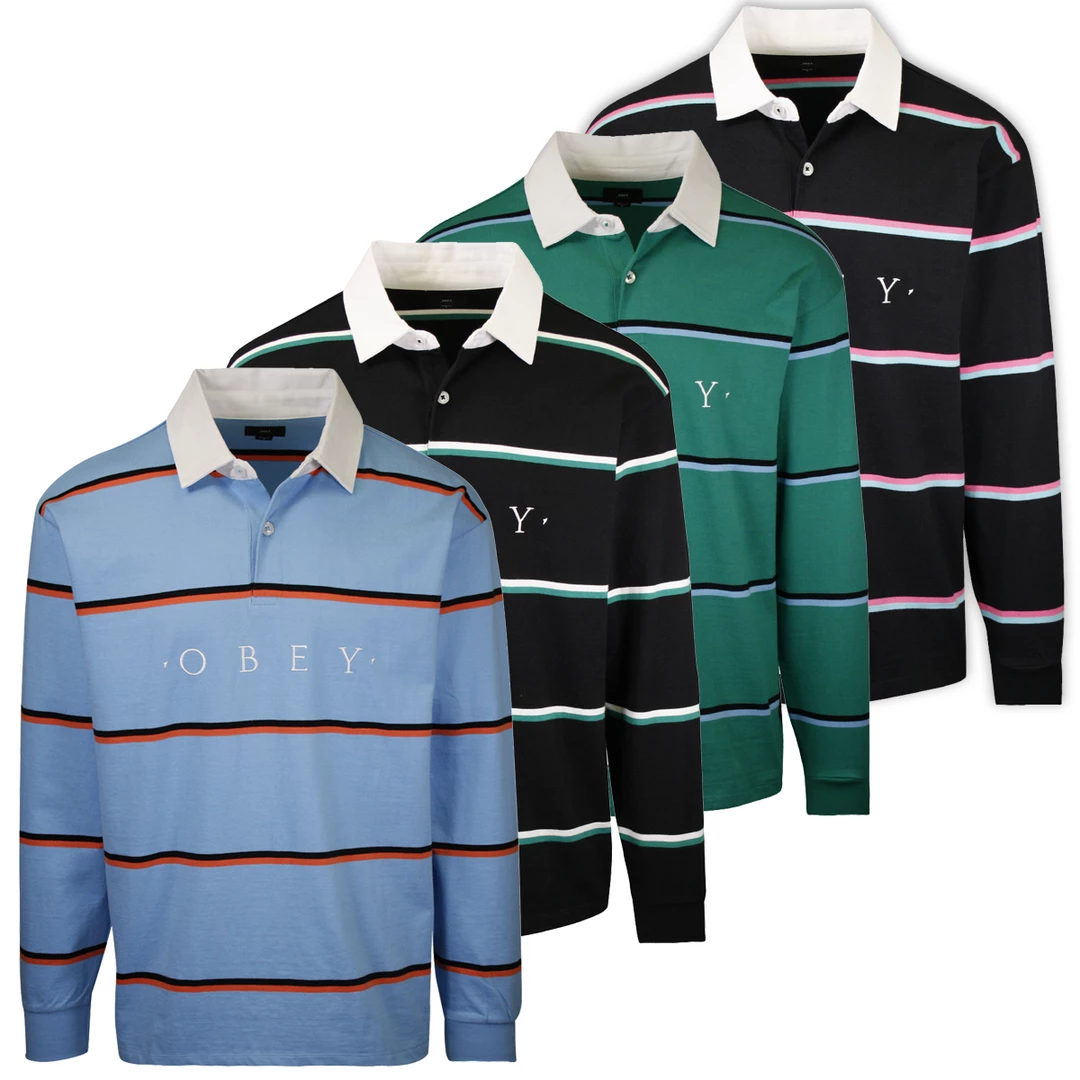 OBEY Men's Horizontal Stripe Button L/S Polo Shirt (S04) 3 OBEY Men's Horizontal Stripe Button L/S Polo Shirt (S04)