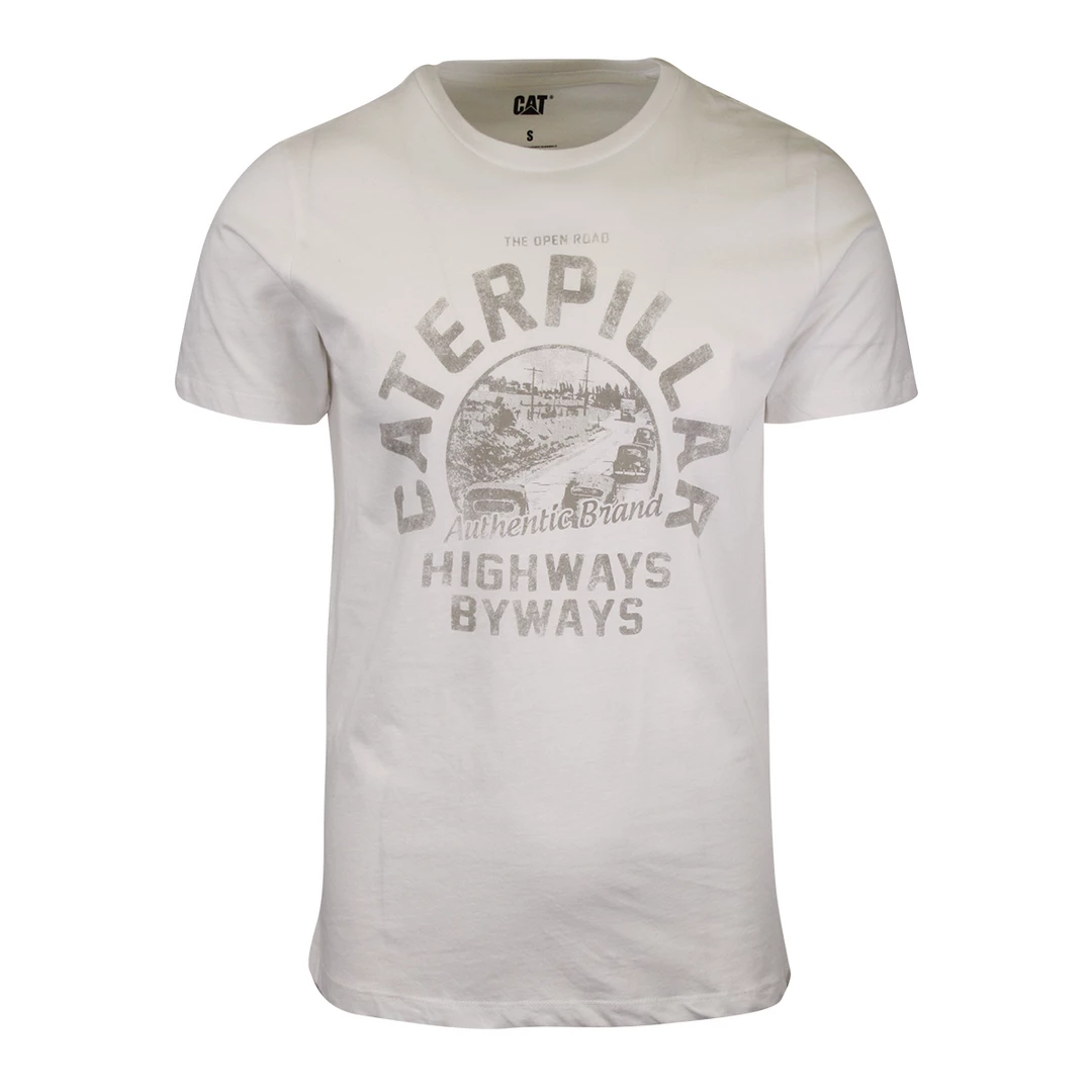 Caterpillar Men's White The Open Road Highways Byways Graphic S/S T-Shirt (S04) 3 Caterpillar Men's White The Open Road Highways Byways Graphic S/S T-Shirt (S04)