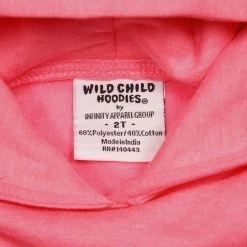 Wild Child Hoodies Kid's Neon Pink Bear Pull Over Hoodie (S05)
