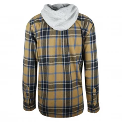 VANS Men's Mustard Yellow, Black, Blue Plaid Lopes Hooded L/S Flannel Shirt