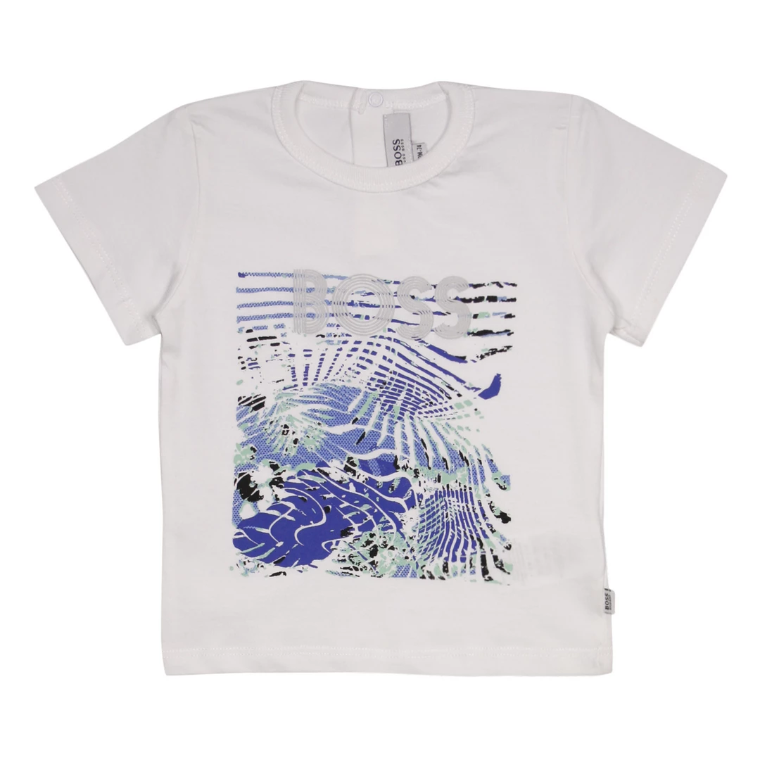 Hugo Boss Kid's White Abstract Palm Waves S/S T-Shirt (S04) T-Shirts 3 Hugo Boss Kid's White Abstract Palm Waves S/S T-Shirt (S04) T-Shirts