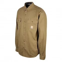Carhartt Men's Khaki Flannel Lined Snap On Button Collared L/S Jacket