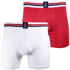 Psycho Bunny Men's 2 Pack White Band Red White Boxer Briefs (S07)