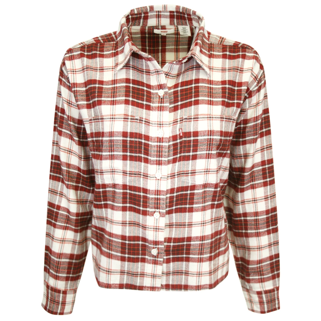 Levi's Women's Red White Maple Utility Plaid Cropped L/S Flannel Shirt (S01) 3 Levi's Women's Red White Maple Utility Plaid Cropped L/S Flannel Shirt (S01)