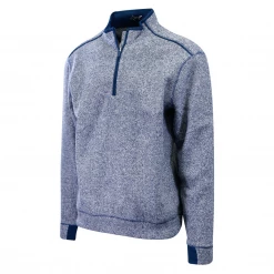 Mens Greg Norman Men's Heather Blue Semi Mock Neck 1/3 Zip Sweater (S03)