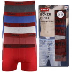 Levi's Men's 5 Pack Dark Grey, Navy Blue, Grey Stretch Boxer Briefs (S02)