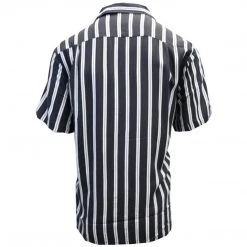 OBEY Men's Black & Indigo Vertical Striped S/S Woven S09