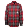 Carhartt Men's Bright Red, Black, Gray Plaid Snap Front Sherpa-Lined L/S Jacket
