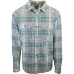 Mens Quiksilver Men's Green Orange Indigo Plaid L/S Flannel Shirt (S06)