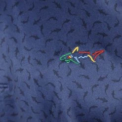 Greg Norman Men's Navy Black Mini Shark Pattern 3 Button S/S Polo Shirt (S02)
