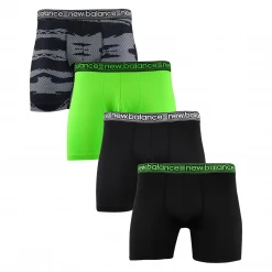 Mens New Balance Men's Black, Neon Green, Striped Pattern 4 Pack Boxer Brief (S03)