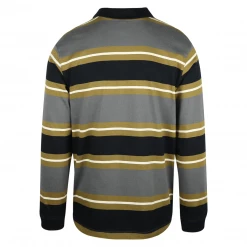 Volcom Men's Black, Gray, Moss Green Striped L/S Polo T-Shirt