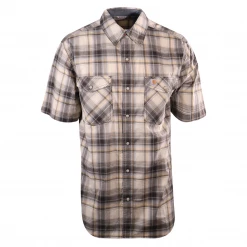 Carhartt Men's Grey Yellow Plaid Lightweight Snap-Front S/S Woven Shirt (S07)