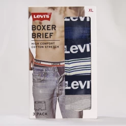 Levi's Men's 3 Pack Blue, Striped, Grey Stretch Boxer Briefs (S08)