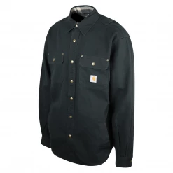 Carhartt Men's Black Flannel Lined Snap On Button Collared L/S Jacket