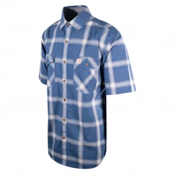Mens Carhartt Men's Blue Grey Plaid Lightweight S/S Woven Shirt (S10)