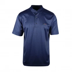 Greg Norman Men's Navy Black Mini Shark Pattern 3 Button S/S Polo Shirt (S02)