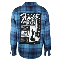 Wrangler Men's Aqua Blue Plaid Fender Back Graphics L/S Flannel Shirt