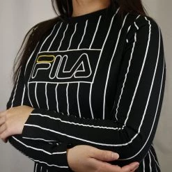 FILA Women's Black & White Stripe L/S T-Shirt Dress (S01)