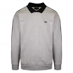 OBEY Men's Heather Grey Black L/S Polo Shirt (S10)