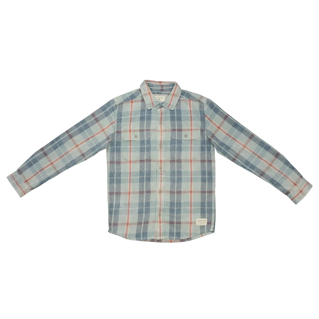 Quik Silver Quiksilver Boy's Pastel Blue Red L/S Flannel Shirt (S03) 3 Quik Silver Quiksilver Boy's Pastel Blue Red L/S Flannel Shirt (S03)