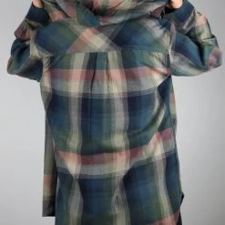 Carhartt Women's Navy Blue Munsell Sage Bisque Plaid Hooded L/S Woven Shirt