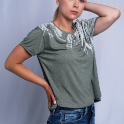 Womens Roxy Women's Heather Green Palm Round Neck S/S T-Shirt