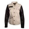 Harley-Davidson Women's Cream Denim Leather Sleeves Button Up Jacket