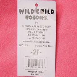 Wild Child Hoodies Kid's Neon Pink Bear Pull Over Hoodie (S05)
