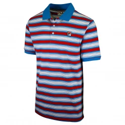 FILA Men's Azure Blue White Red Striped F-Box S/S Polo T-Shirt (S13)