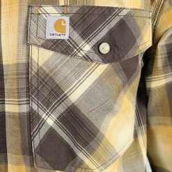 New Arrivals Carhartt Men's Brown Gold Cream Plaid Snap Front L/S Woven Shirt (S19)