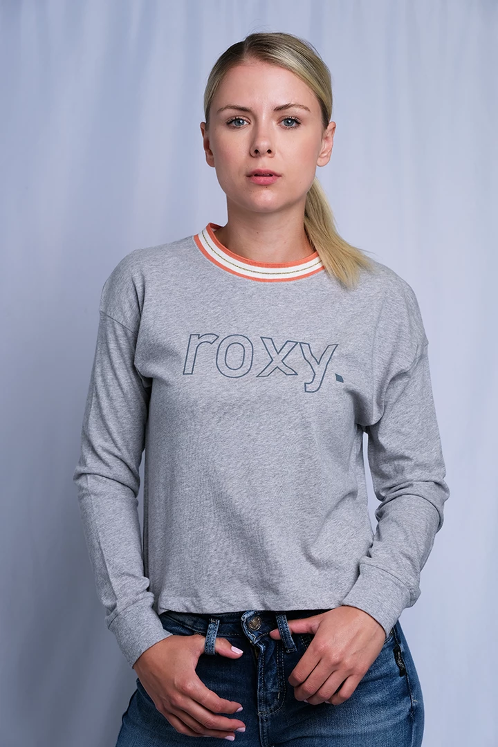 Roxy Women's Heather Grey Orange Crew Neck L/S T-Shirt (S01) 3 Roxy Women's Heather Grey Orange Crew Neck L/S T-Shirt (S01)