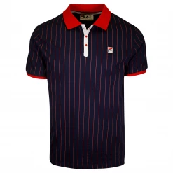 FILA Men's Navy Red Striped Snap On F-Box S/S Polo T-Shirt (S43)