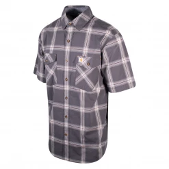 Carhartt Men's Grey Maroon White Lightweight Relaxed Fit S/S Woven Shirt (S12) New Arrivals