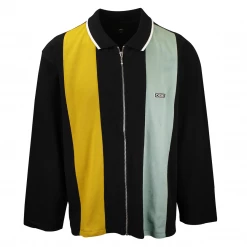 OBEY Men's Yellow Black Green Full Zip L/S Polo Shirt