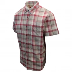 Spotted Clothing PrAna Men's Raspberry Red Cream Grey Box Plaid Benton S/S Woven Shirt S07