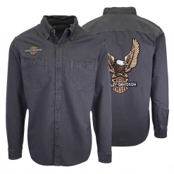 Harley-Davidson Men's Charcoal Vintage Eagle L/S Woven Shirt (S20)