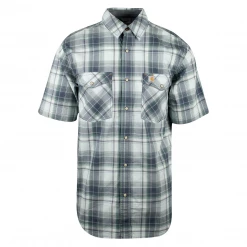 New Arrivals Carhartt Men's Green Grey Navy Plaid Snap-Front S/S Woven Shirt (S18)
