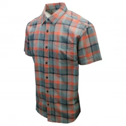 Spotted Clothing PrAna Men's Bright Coral Orange Grey Black Box Plaid Benton S/S Woven Shirt S08