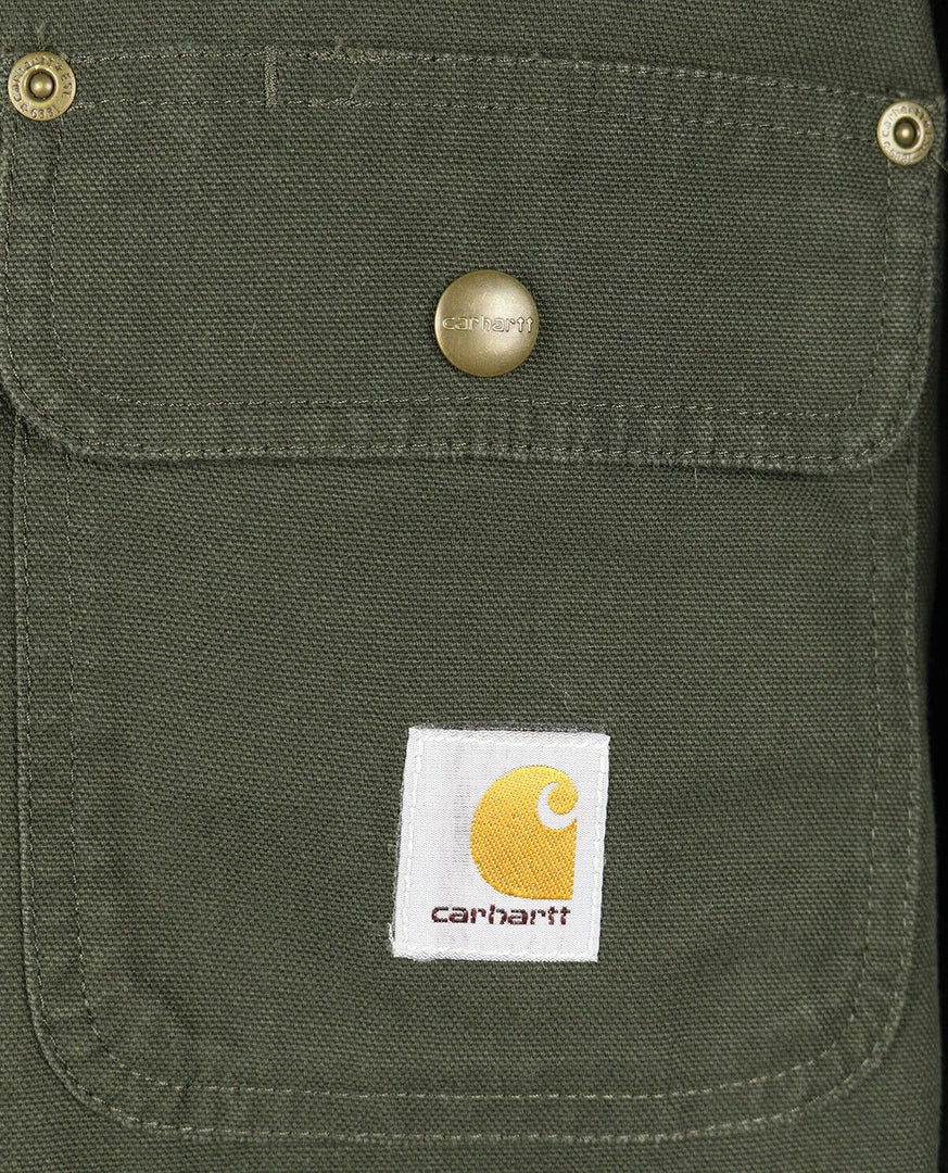 Carhartt Men's Olive Green Flannel Lined Snap On Button Collared L/S Jacket Mens 8 Carhartt Men's Olive Green Flannel Lined Snap On Button Collared L/S Jacket Mens