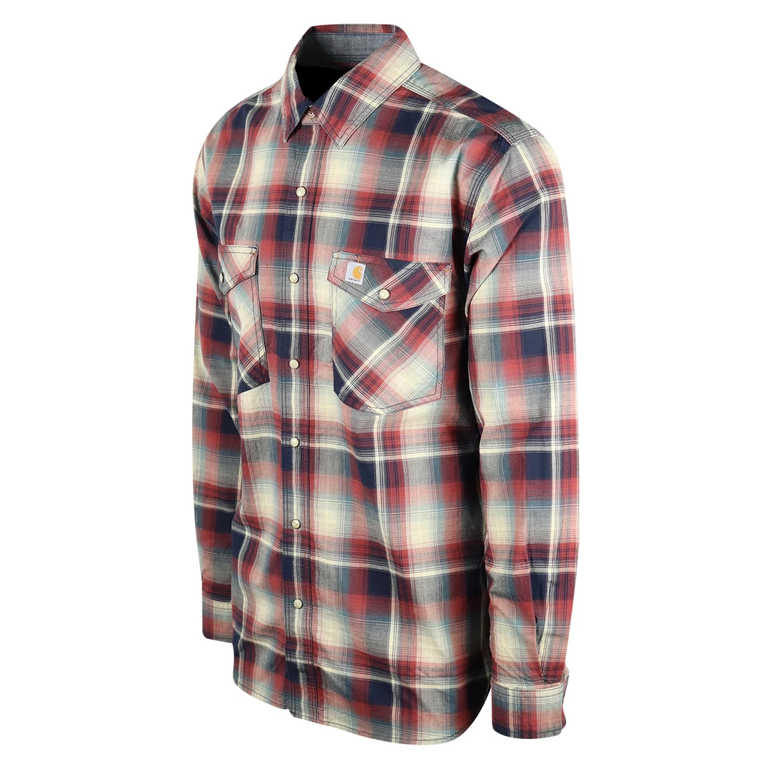 Carhartt Men's Red Navy Cream Plaid Relaxed Fit Snap Front L/S Woven Shirt (S18) New Arrivals 4 Carhartt Men's Red Navy Cream Plaid Relaxed Fit Snap Front L/S Woven Shirt (S18) New Arrivals