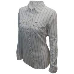 Columbia Women's White Stripe Camp Henry II L/S Shirt 100