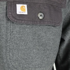 Carhartt Men's Dark HTH Grey Purple Two Tone Relaxed Fit L/S Flannel Shirt (S23) New Arrivals