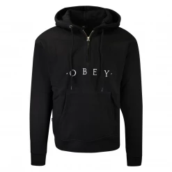 OBEY Men's Black Mock Neck 1/4 Zip Nouvelle L/S Pullover Hoodie (Size Small)