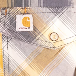 New Arrivals Carhartt Men's Grey Yellow White Plaid Snap-Front S/S Woven Shirt (S11) 9 New Arrivals Carhartt Men's Grey Yellow White Plaid Snap-Front S/S Woven Shirt (S11)