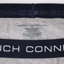 French Connection Men's 3 Pack Grey W/ Navy Blue Strap Boxer Briefs (S10) Mens