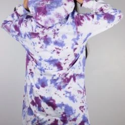 Pull Over Bench Women's White Magenta Purple Tie Dye Elongated Pullover Hoodie (4901)