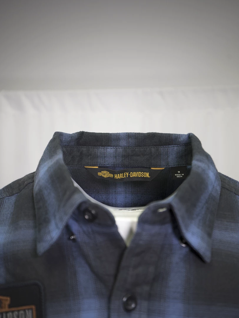 Harley-Davidson Men's Slim Fit Classic Blue Plaid L/S Woven Shirt (S12) 7 Harley-Davidson Men's Slim Fit Classic Blue Plaid L/S Woven Shirt (S12)